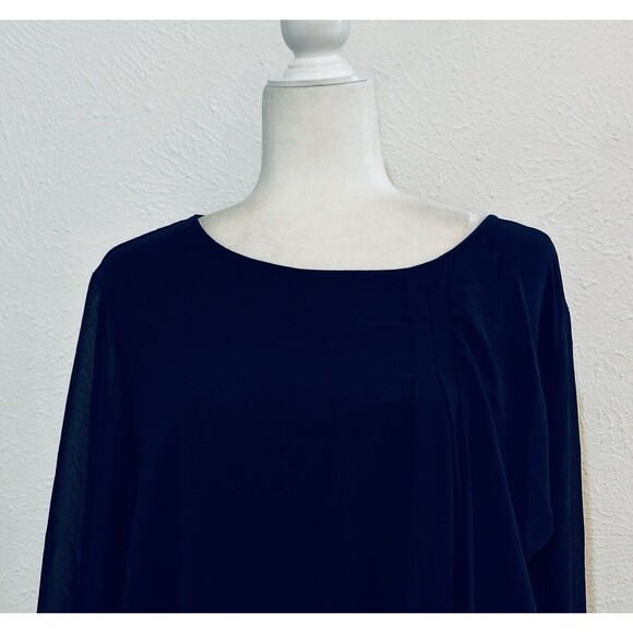 Susan Graver Size 1X Blue Liquid Knit Overlay Tunic Tie Back Occasion Minimalist - Picture 10 of 15